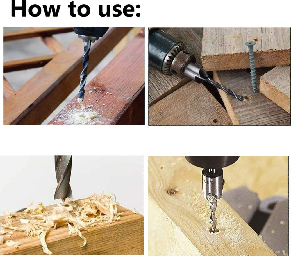 Rocaris 23-Pack Woodworking Chamfer Drilling Tool, 6pcs 1/4" Hex 5 Flute 90 Degree Countersink Drill Bits, 7pcs Three Pointed with L-Wrench, 8PCS Rocaris