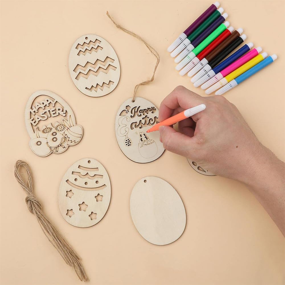 72 Pcs Wooden Egg Cutouts Blank Wooden Easter Ornaments Hanging Wood Pieces Unfinished Wood for Crafting Painting DIY Projects BFLCTTBD