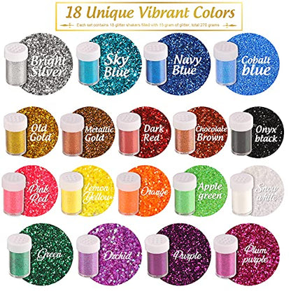 LEOBRO Glitter, 18 Pack Fine Glitter, Craft Glitter Powder Shake Jar, Multi Assorted Set Extra Fine Glitter for Resin Art Crafts Tumbler Scrapbook