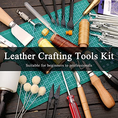 Leather Working Tools Kit, Leathercraft Kit Include Leather Tool Holder, Leather Rivets and Snaps Set, Leather Stamping Tools, Leather Crafting Tools