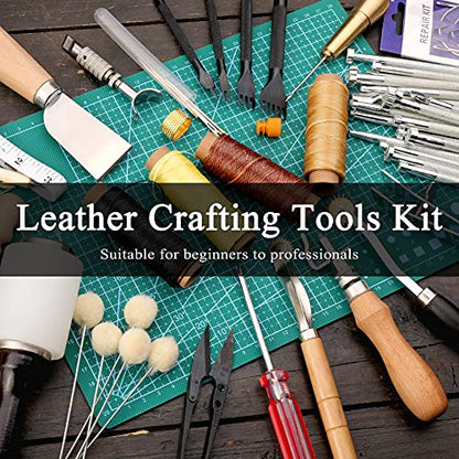 Leather Working Tools Kit, Leathercraft Kit Include Leather Tool Holder, Leather Rivets and Snaps Set, Leather Stamping Tools, Leather Crafting Tools