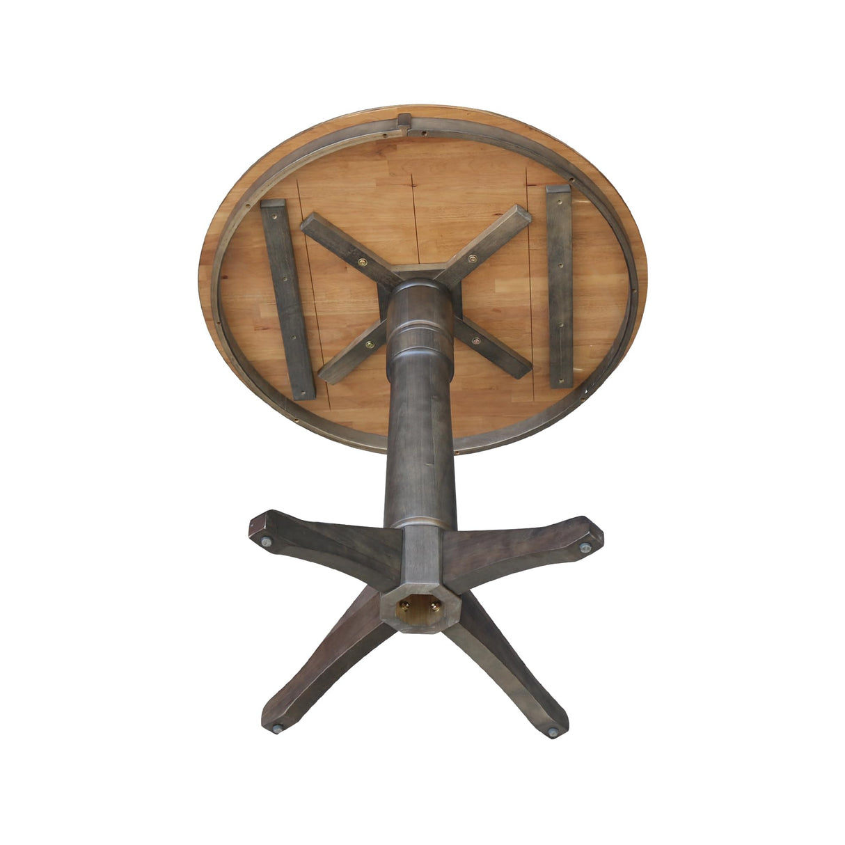 IC International Concepts Round Top Pedestal Dining Table, Counter Height, Hickory/Washed Coal IC International Concepts