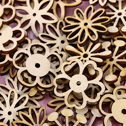 Sewroro 50pcs Unfinished Wooden Flower Cutouts Hollow Flower Wood Chip for DIY Crafts Wedding Christmas Decoration Sewroro