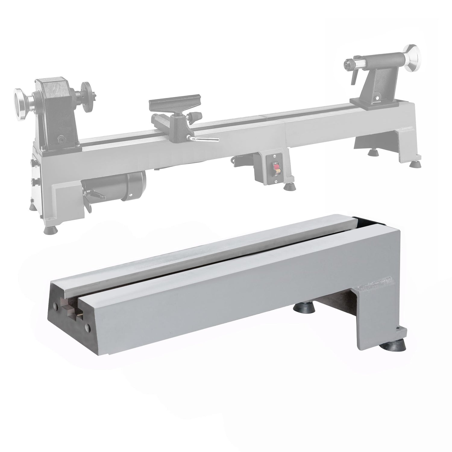 BMWOOD Extension Bed for Woodturning Lathe, Compatible with Harbor Freight Central Machinery 10"X18" Wood lathe in grey color. BMWOOD