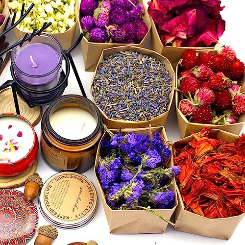 16 Bags Dried Flowers Herbs Kit for-Candle Soap Making,Perfect for Tea, Baking,Sachets & Fresh Fragrance,Lemon,Lavender,Pink RoseJasmine,Rose - WoodArtSupply