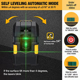 PREXISO Laser Level Self Leveling - 100Ft Rechargeable Cross Line Laser, Green Line leveler Tool for Construction, Floor Tile, Home Renovation with Prexiso