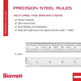 Starrett Spring Tempered Steel Rule with Satin Chrome Finish, Quick Reading and Inch Graduations - 6" Length, 4R Graduation Type, 3/64" Thickness - Starrett