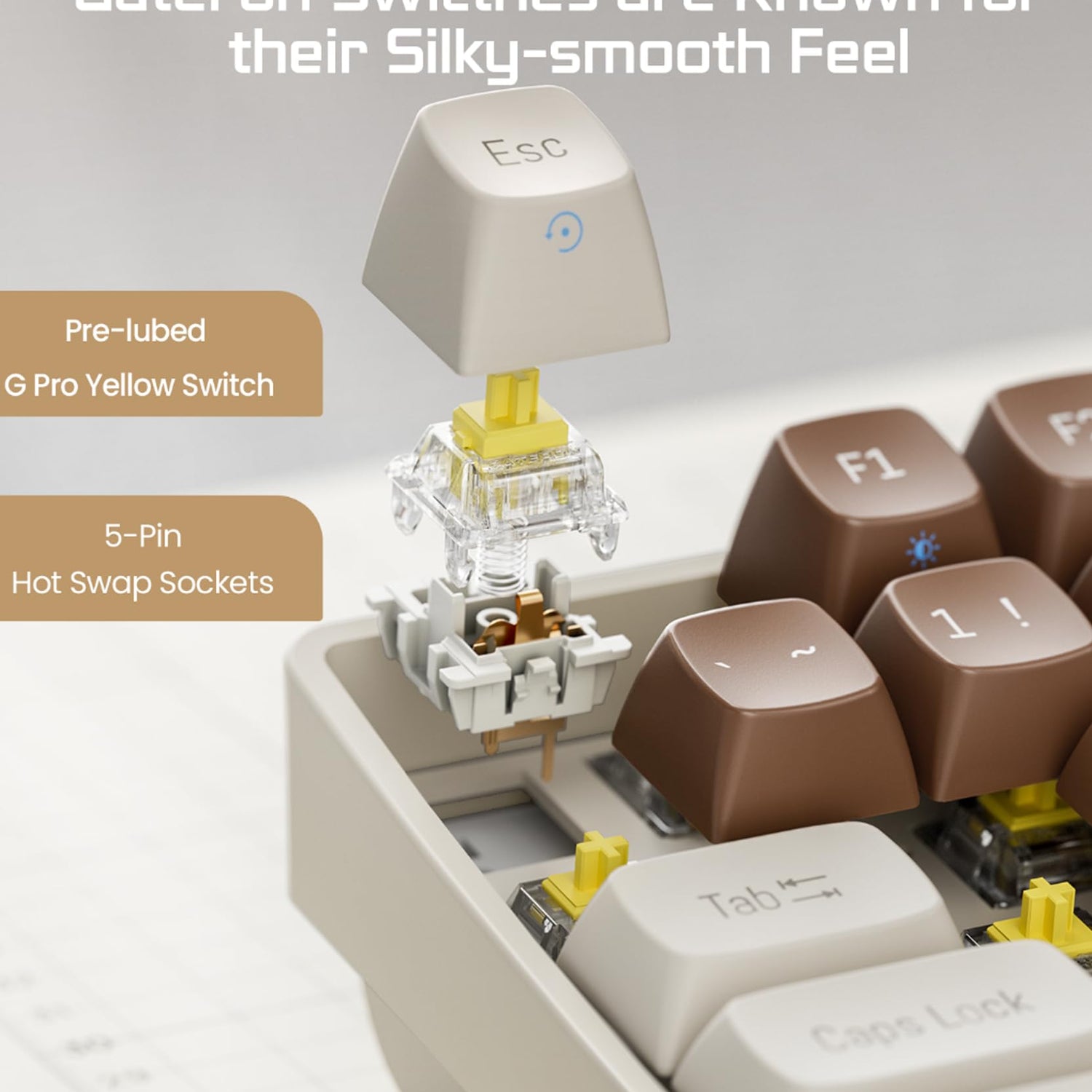 ROYALAXE R100 Wireless Mechanical Keyboard, Hot Swappable Wired/2.4G Wireless/Bluetooth Keyboard with RGB Light for Windows & Mac, PBT Keycaps, ROYALAXE