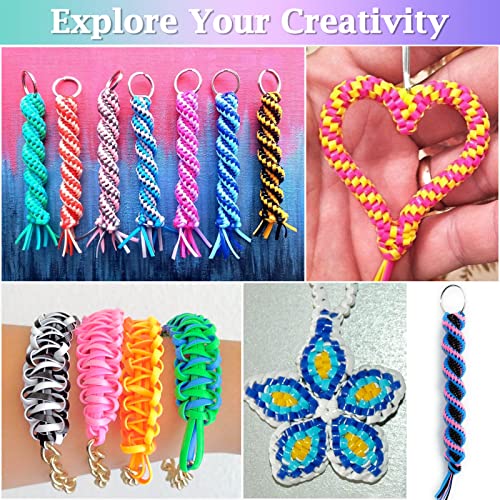 cridoz Lanyard String, Boondoggle String Kit with 20 Rolls Plastic Lacing Cord and 50Pcs Keychain lanyard Accessories, Gimp String Lanyard Weaving cridoz