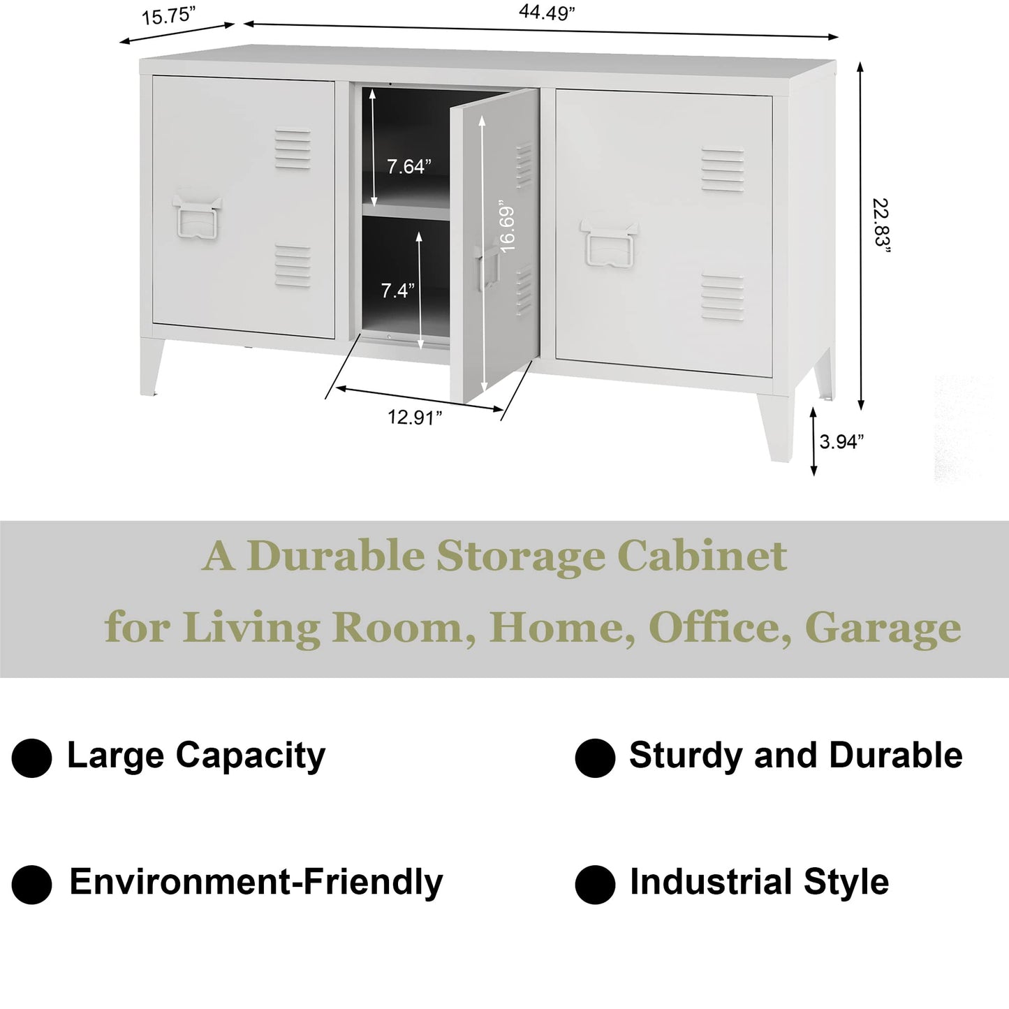 MIOCASA TV Stand Metal TV Table with Storage Steel 3 Door Locker Cabinet for Living Room (White) - WoodArtSupply