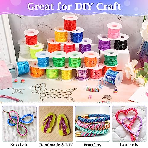 Lanyard String Kit, Cridoz 25 Bundles Gimp String Plastic Lacing Cord with  20pcs Snap Clip Hooks and Keyrings for Boondoggle Crafts, Bracelets and