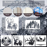 11 Pcs Deer Stencils Forest Mountain Tree Deer Head Stencils for Wood Burning Stencil Template Stencils for Painting on Wood Crafts Home Decors Huahui