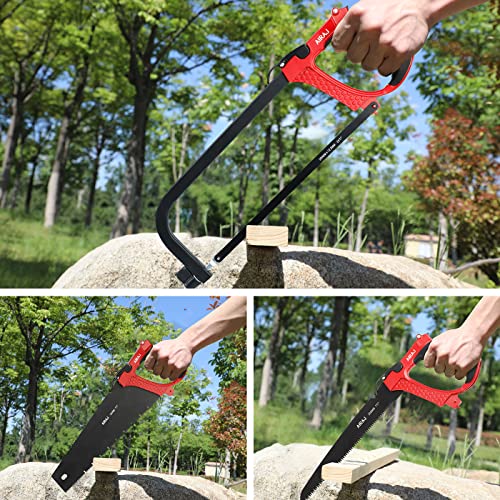AIRAJ High-end Hacksaw Set, Universal Metal Hacksaw with 3 Different Hacksaw Blades, Best Hacksaw for Metal and Heavy Duty Hand Saw for Cutting Wood, AIRAJ