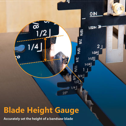 POWERTEC 80023 Universal 5-in-1 Measuring Gauge Woodworking Tool - Drill Point, Chisel Angle, Height, Bit and Depth Gauge for Table Saw Router - WoodArtSupply