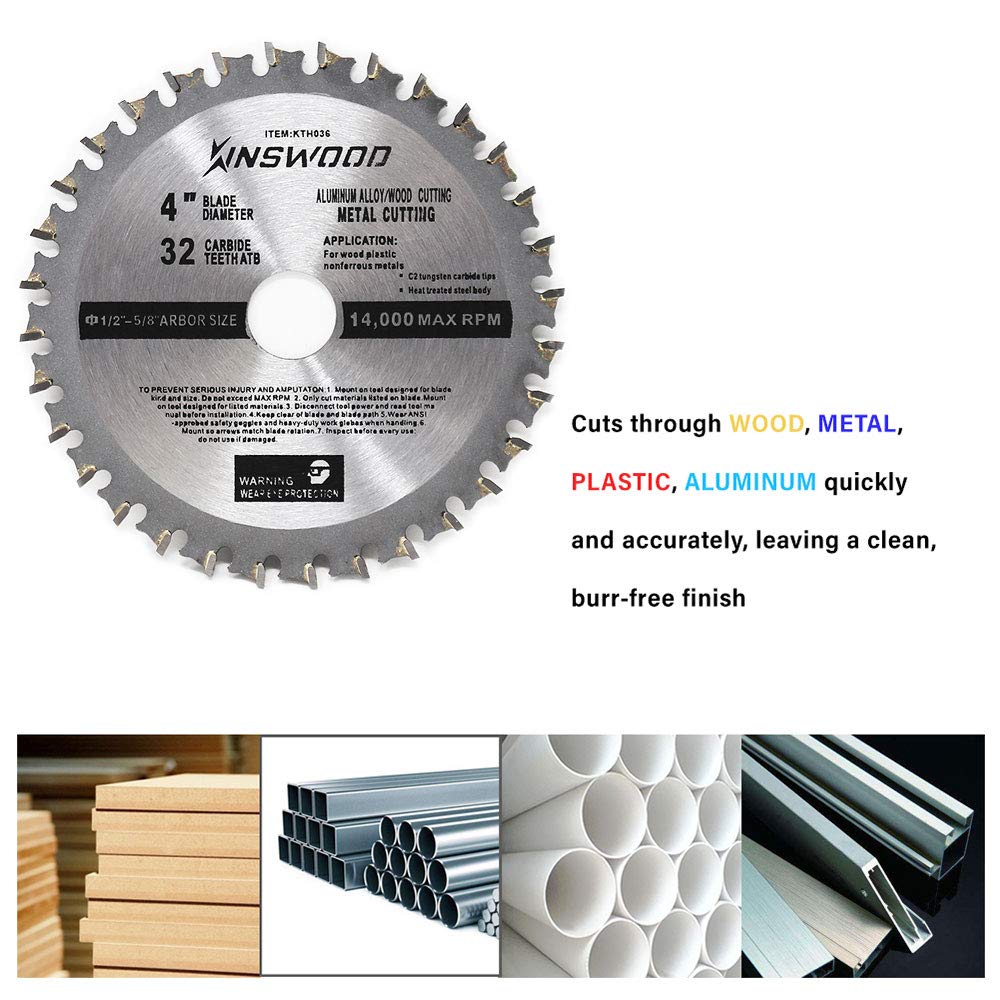Kinswood Circular Saw Blade Metal Cutting Saw Finish Blade Cut Thin Kerf for DeWalt, Makita, SKIL, Bosch Skil, Heavy Duty and Anti-Rust Coating (4" Kinswood