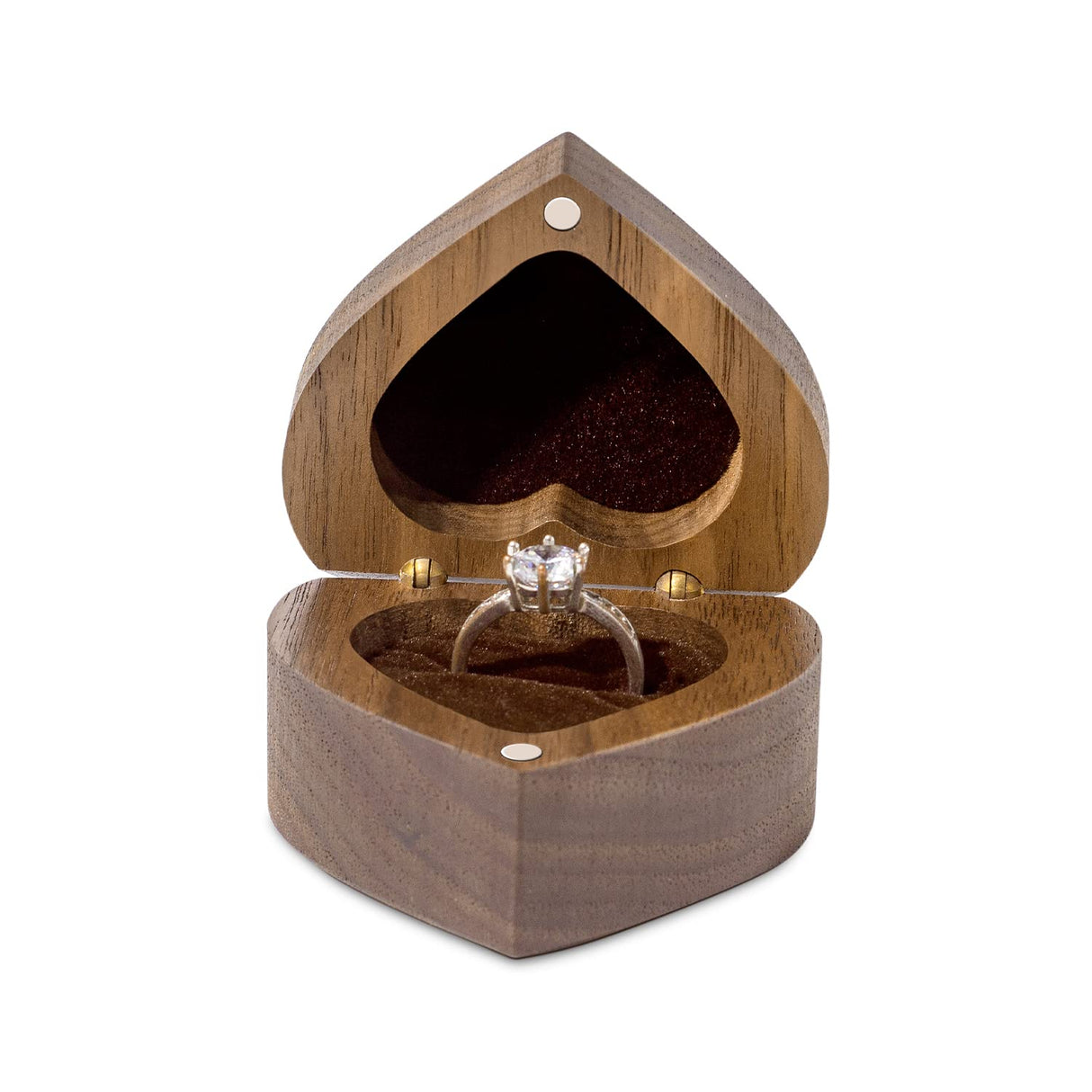 Wislist Wood Engagement Ring Box Herat Shaped Engraved Ring Case for Proposal,Wedding (Walnut Wood) Wislist
