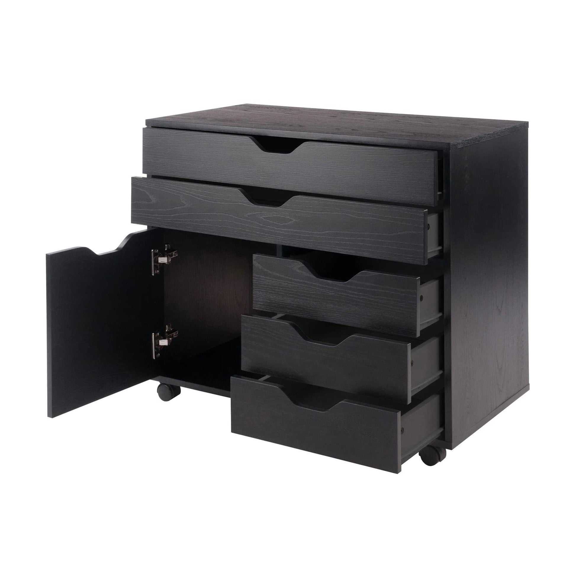 Winsome Wood Halifax Cabinet/Cupboard, 2 Large Drawer with 3 Small Drawer, Black - WoodArtSupply