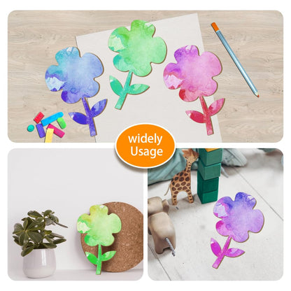 BENECREAT 3Pcs Flower Wooden Cutouts, Unfinished Wooden Plant Cutouts, Wooden Pieces for DIY Wall Hangings, Home Decor, Wooden Signs and Handmade