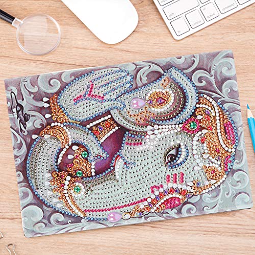 5D Diamond Painting Notebook Kits Animal Elephant Cover Leather DIY Special Shaped Journal Sketchbook Cross Stitch Diamond Art Hardcover Dairy Book