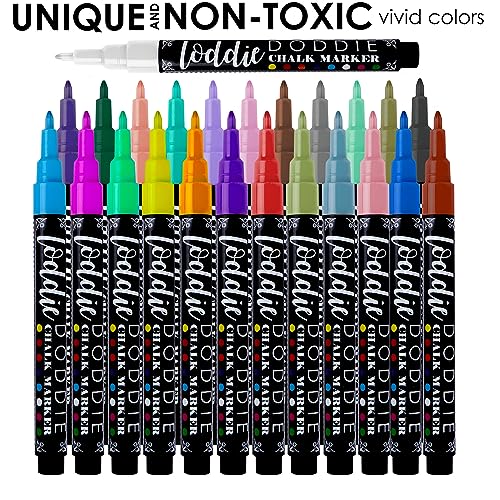 Loddie Doddie Liquid Chalk Markers | Dust Free Chalk Pens - Perfect for Chalkboards, Blackboards, Windows and Glass | 6mm Reversible Bullet & Chisel