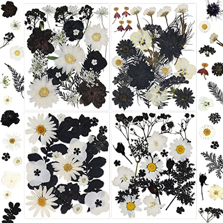 LUCISKY 94 Pcs Black Pressed Dried Flowers for Resin Molds, Real Natural Flowers Leave for DIY Crafts, Jewelry, Candle, Soap Making Gifts LUCISKY