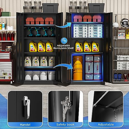 Greenvelly Metal Garage Storage Cabinet, 72'' Tall Storage Cabinet with 2 Doors and 4 Adjustable Shelves, Steel Lockable Tool Cabinets for Home Greenvelly