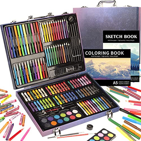 KINSPORY 150PC Art Set with Sketch Book, Coloring Art Kit Drawing Art Supplies Case, Markers Crayon Colour Pencils for Budding Artists Kids Teens KINSPORY