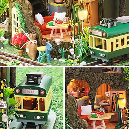 Spilay DIY Miniature Dollhouse Wooden Furniture Kit,Handmade Mini Crafts Retro Villa Model with Dust Cover & Music Box,1:24 Creative Room Idea Gift