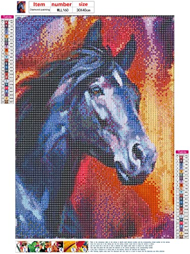 MXJSUA DIY 5D Diamond Painting Horse by Number Kits for Adults, Blue Horse Diamond Painting Kits Round Full Drill Diamond Art Kits Gray-Blue Horse