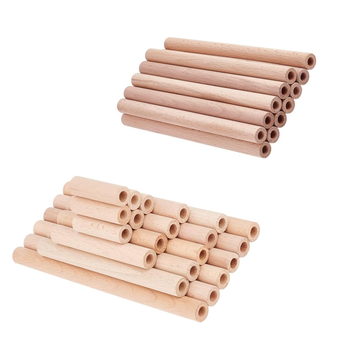 OLYCRAFT 12Pcs 7.9 Inch Hollow Wood Sticks & 38Pcs 2/3.9/5.9/7.9 Inch Round Wooden Dowel Rod with 8mm Hole Unfinished Beech Wood Rods Natural Wood OLYCRAFT