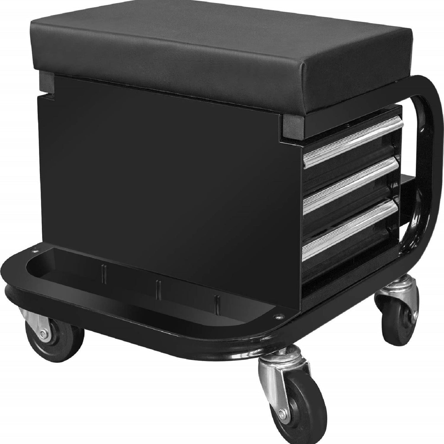TCE Rolling Creeper Garage/Shop Seat with Three Built-in Drawers,Padded Mechanic Stool Creeper Seat,Black,APD2016AU TCE