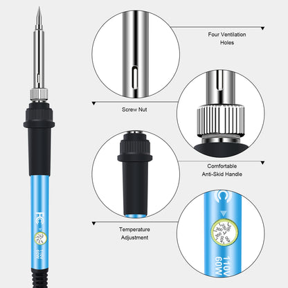 Wood Burning Kit, Wood Burning Tool Adjustable Temperature Woodburning Pyrography Pen Kit for Adults 46 Pcs Blue