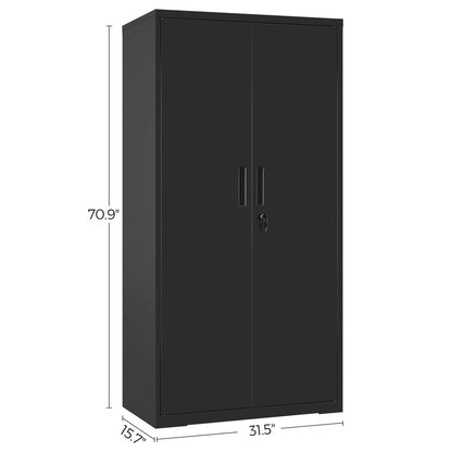 SONGMICS Garage Cabinet, Metal Storage Cabinet with Doors and Shelves, Office Cabinet for Home Office, Garage and Utility Room, Black UOMC015B01