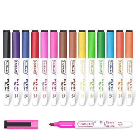 Shuttle Art Dry Erase Markers, 15 Colors Magnetic Whiteboard Markers with Erase,Fine Point Perfect For Writing on Whiteboards, Dry-Erase Shuttle Art