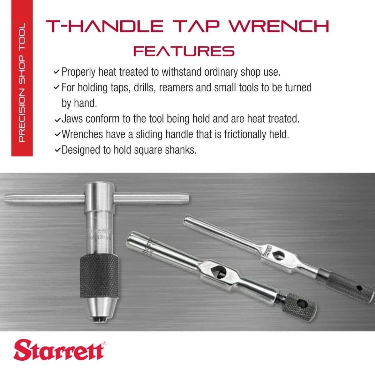 Starrett T-Handle Tap Wrench - Ideal for Holding Taps, Drills, Reamers and Small Tools - 1/16-3/16" Capacity Tap Size, 2" Body Length, 1/16-5/32" Starrett