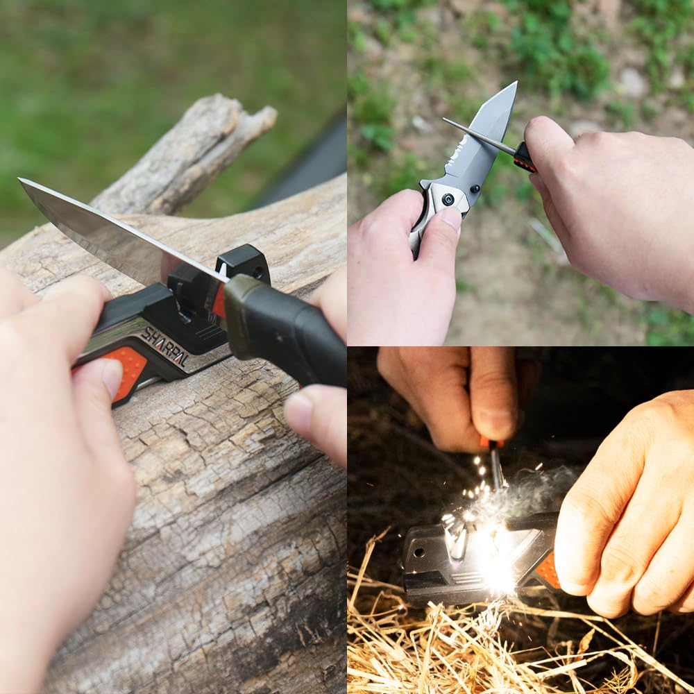 SHARPAL 101N 6-In-1 Pocket Knife Sharpener & Survival Tool, with Fire Starter Ferro Rod, Whistle & Diamond Sharpening Rod, Quickly Repair, Restore SHARPAL