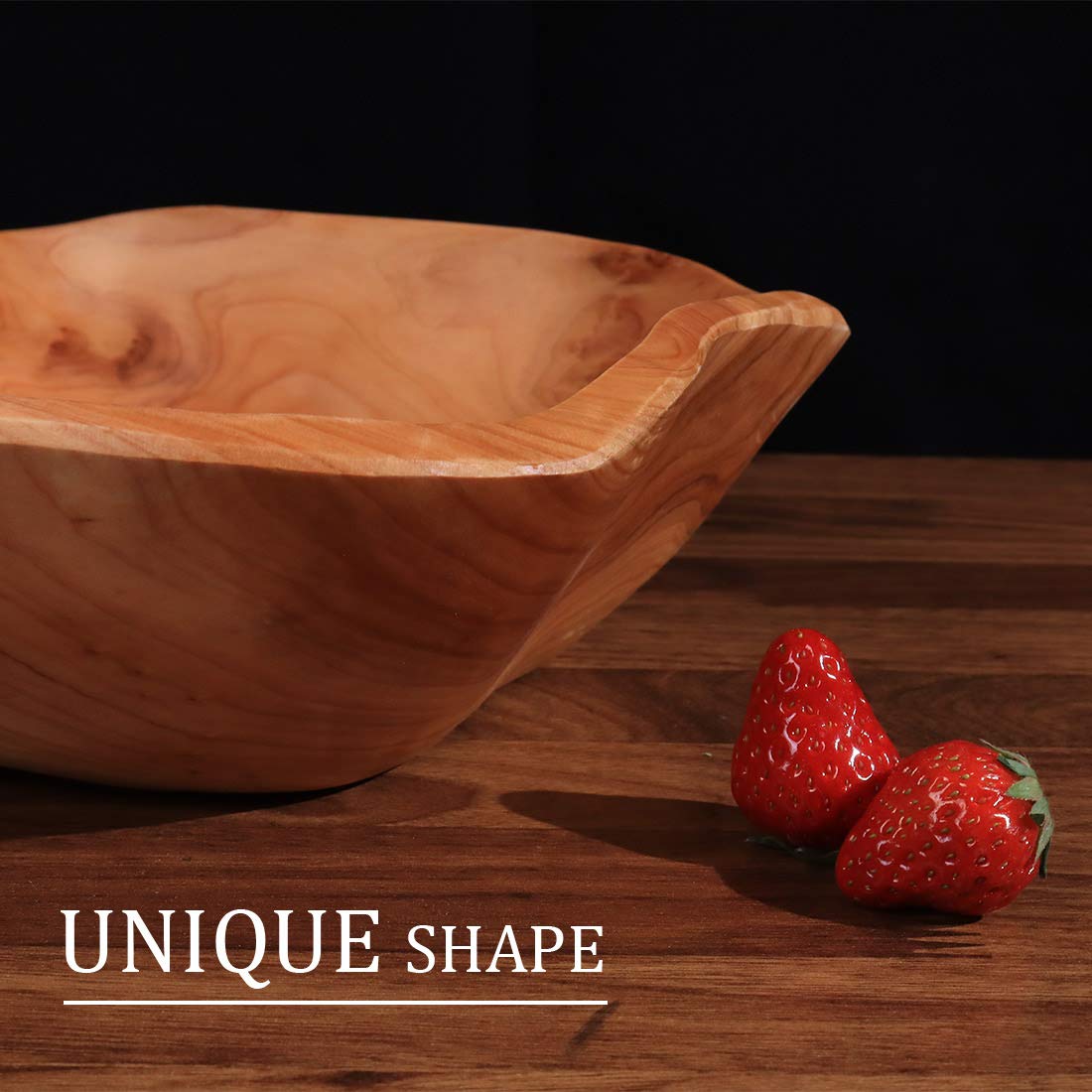 DeziWood Large Wooden Bowl, Creative Handmade Carved Wood Fruit Bowls, Wooden Bowls for Decor Key Snack Storage (12"-14") - WoodArtSupply