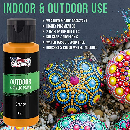 U.S. Art Supply Professional 24 Color Set of Outdoor Acrylic Paint in 2 Ounce Bottles, Plus a 7-Piece Brush Kit - Vivid Colors for Artists, Students U.S. Art Supply