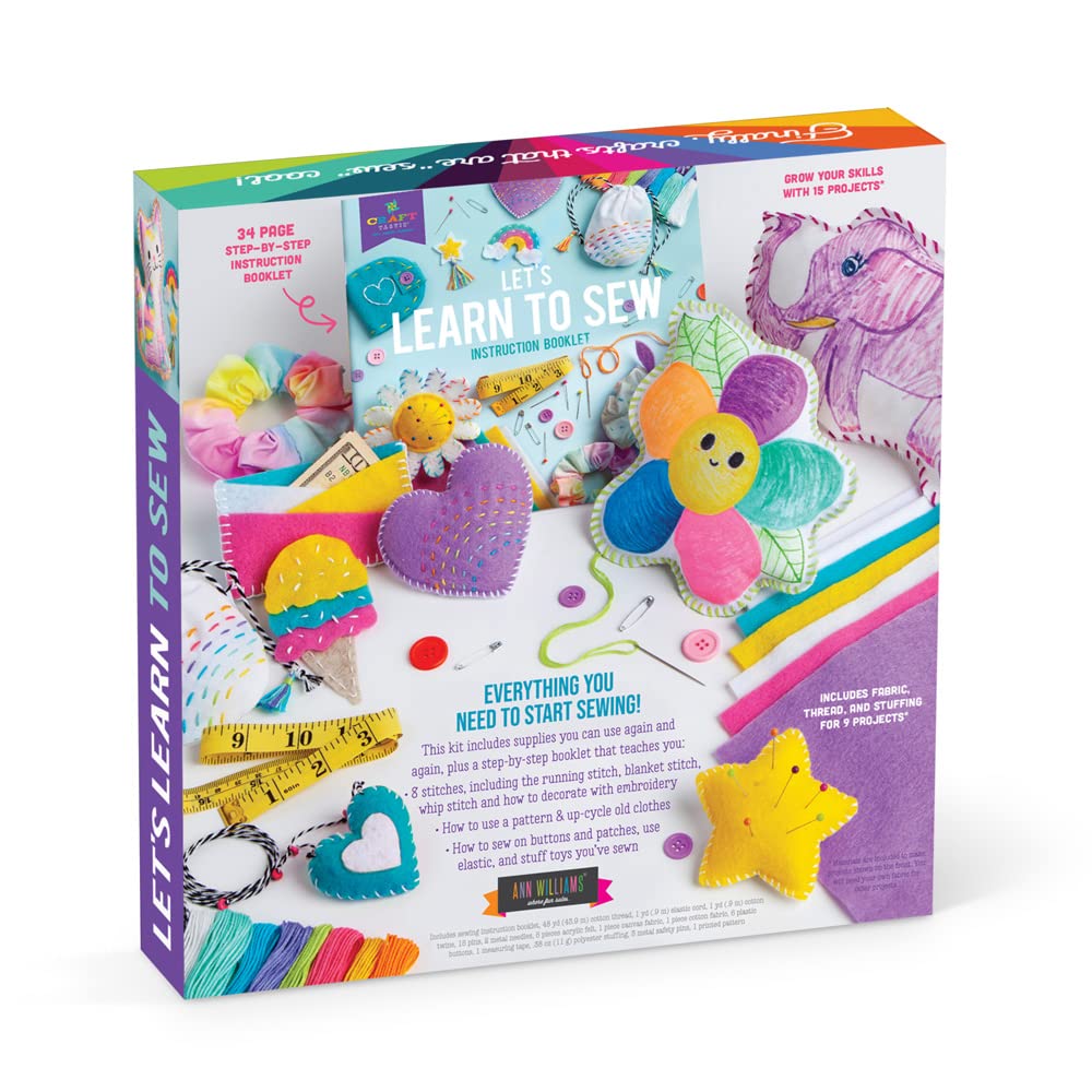 Craft-tastic — Let's Learn to Sew — Craft Kit — Includes Step-by-Step Instruction Book, Reusable Supplies to Teach Basic Sewing Stitches, Embroidery Craft-tastic