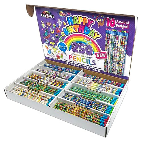 Happy Birthday Pencils Classpack 250 Count - 10 Unique Designs Cra-Z-Art