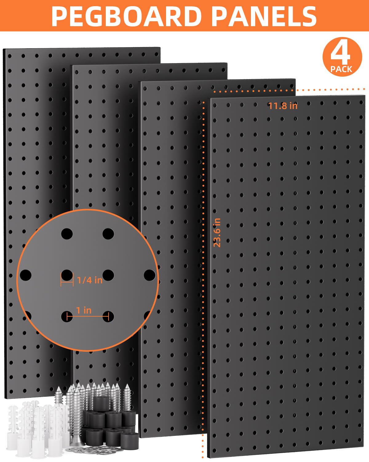 INCLY 158PCS Metal Pegboard Wall Organizer, 48x24 Inch Black Pegboard Panels Tool Organizer Kit with Accessories Hooks and Bins, Peg Board Utility - WoodArtSupply