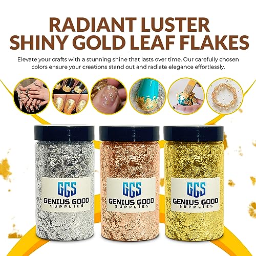 Gold Leaf Flakes 10 Grams,Gold Paper,Gold Leaves for Crafts,Gold Foil Flakes-Gold Leaf for Resin-Foil Craft Sheets-Gold Flakes for Crafts- Nail GGS GENIUS GOOD SUPPLIES