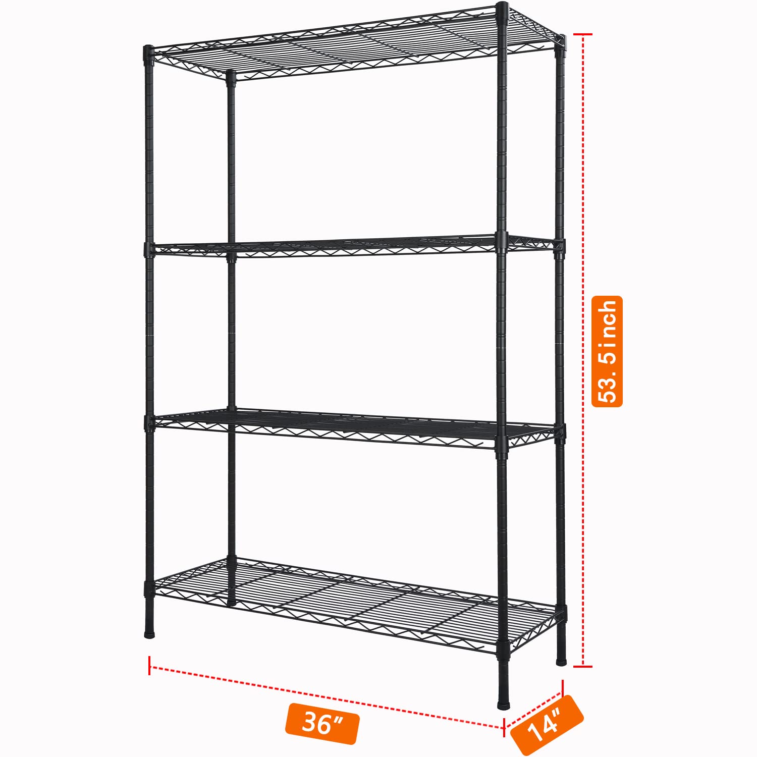 4-Shelf Adjustable Heavy Duty Storage Shelving Unit, Metal Organizer Wire Rack for Laundry Bathroom Kitchen Pantry Closet, Black Soywey
