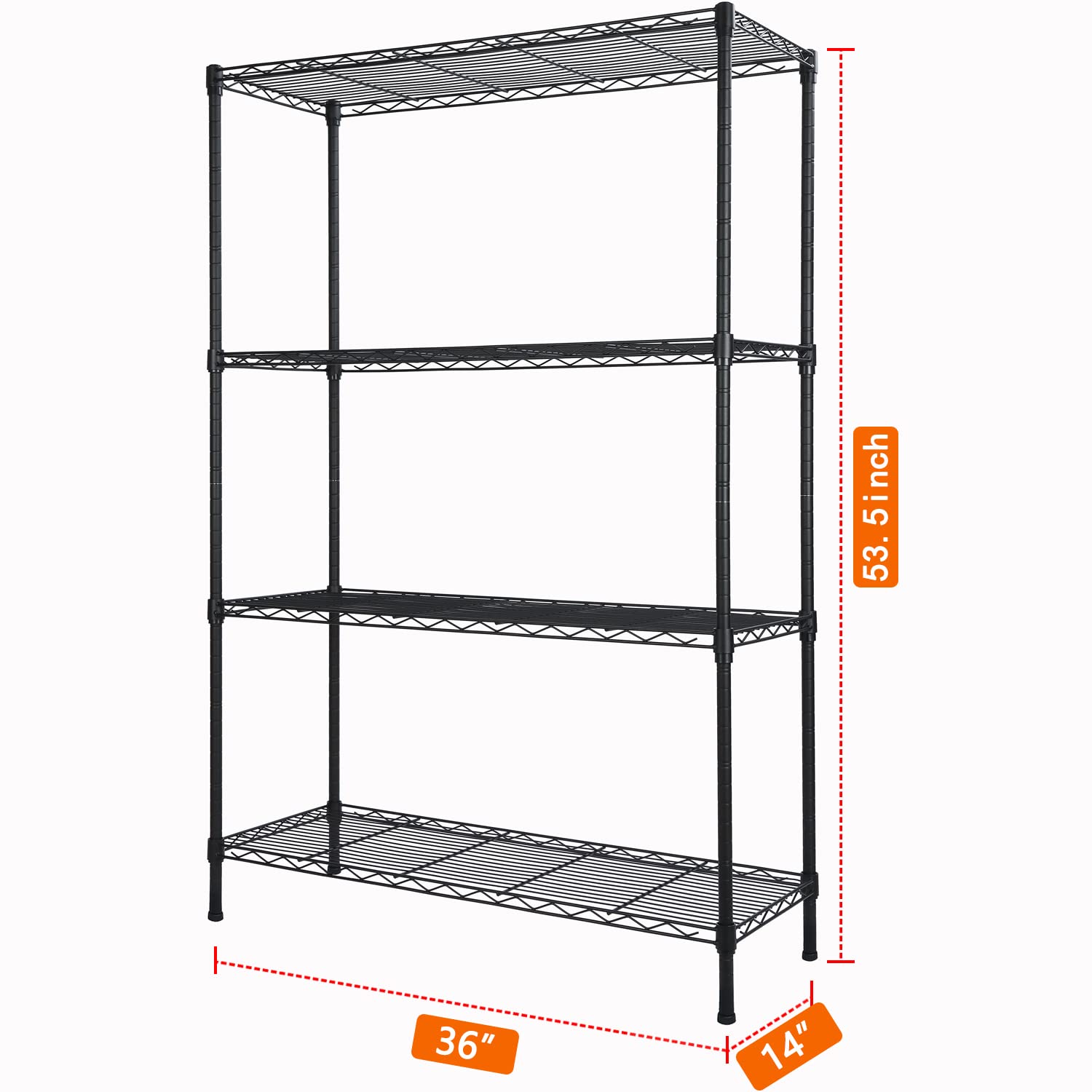 4-Shelf Adjustable Heavy Duty Storage Shelving Unit, Metal Organizer Wire Rack for Laundry Bathroom Kitchen Pantry Closet, Black - WoodArtSupply