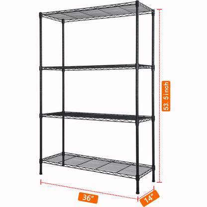 4-Shelf Adjustable Heavy Duty Storage Shelving Unit, Metal Organizer Wire Rack for Laundry Bathroom Kitchen Pantry Closet, Black - WoodArtSupply