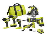 RYOBI ONE+ PCL1600K2 18V Cordless 6-Tool Combo Kit with 1.5 Ah Battery, 4.0 Ah Battery, and Charger RYOBI