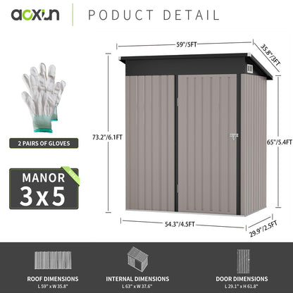 Aoxun Outdoor Storage Shed,5x3 FT, Garbage Can,Outdoor Metal Shed for Tool,Garden,Bike, Brown