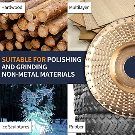 Pomsare 5PCS Angle Grinder Wood Carving Disc Set, 4 and 1/2 Attachments with 5/8 inch Arbor, Stump Tool Grinding Wheel Shaping for Cutting, Cutting Pomsare