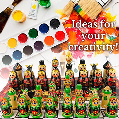 Unfinished Wood Chess Pieces with Vinyl Chess Board - Paint Your Own Chess Set - Blank Chess Sets DIY Arts and Crafts - Chess Gifts for Chess Players