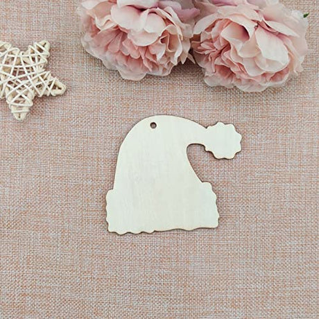 20pcs Santa Hat Wood Cutouts Unfinished Wooden DIY Craft Gift Tags Ornaments with Ropes for Birthday Wedding Christmas Tree Christmas Party JANOU